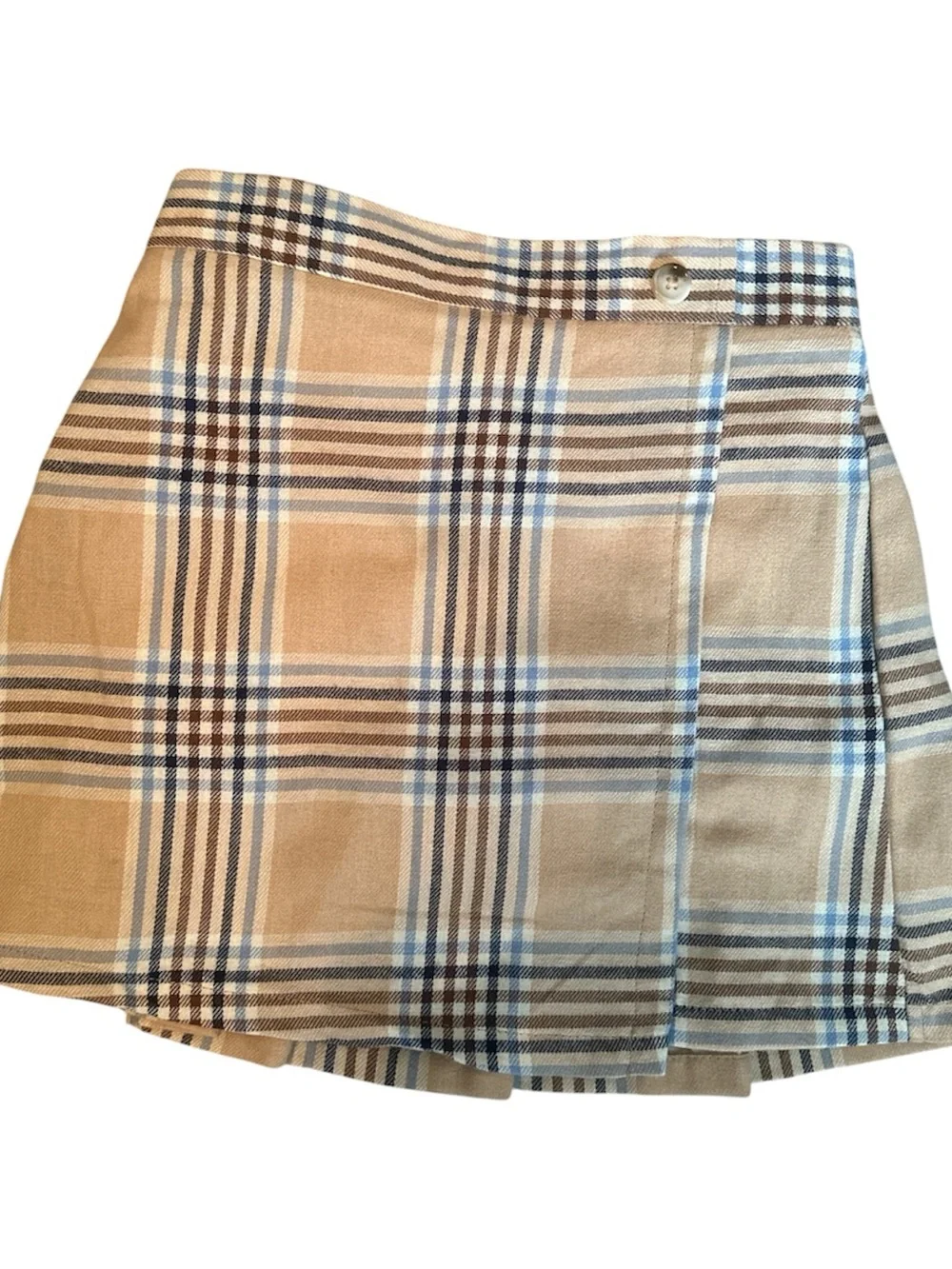 Classic Plaid Girls Skort in Beige and Blue
